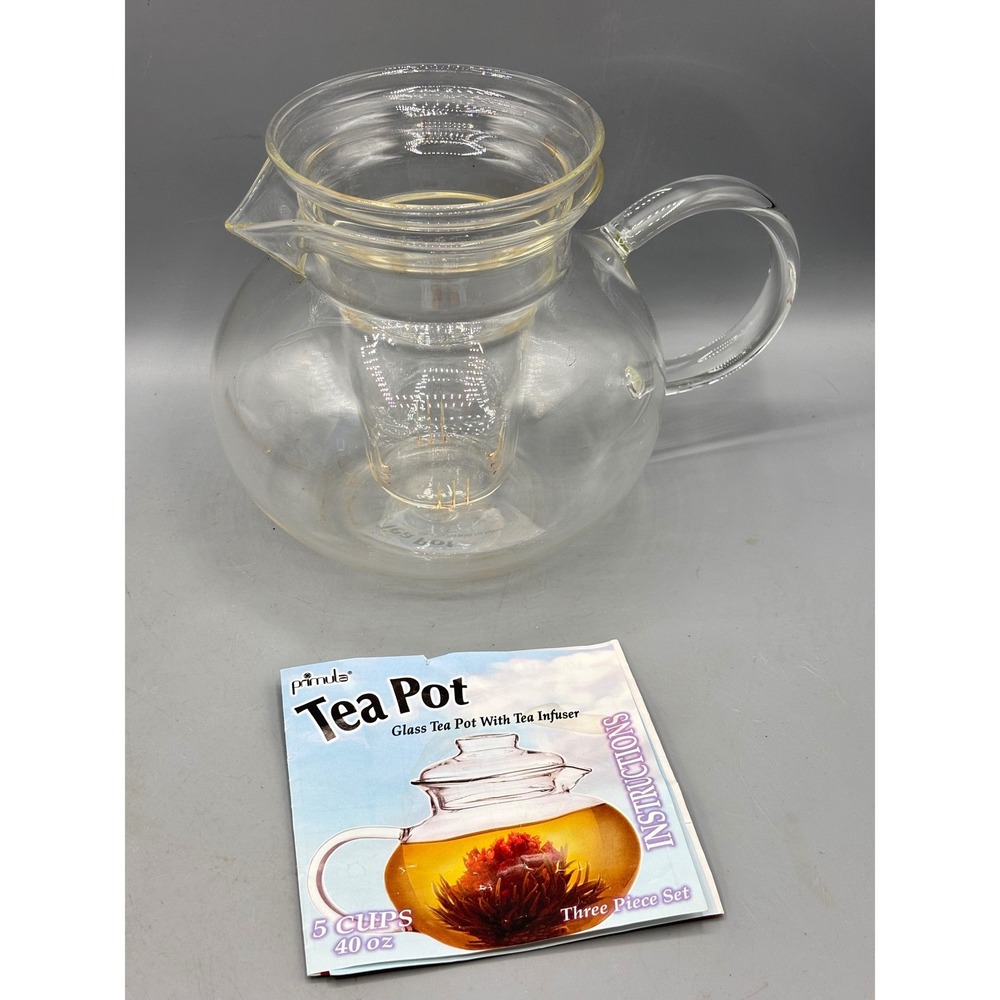 Primula Glass Tea Pot with Infuser 40 oz 5 Cup Capacity Clear Glass NO LID